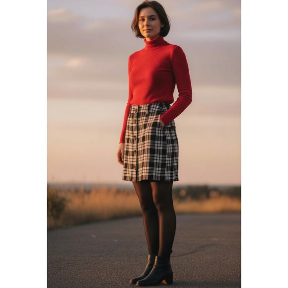 Pendleton Wool Plaid Mini Skirt Button Front Black White Pattern NWT Size 10 - Picture 6 of 10